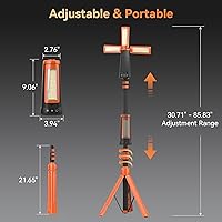 Vista 8 de Rechargeable Camping Light with Stand 7ft Max Height, 15000mAh Portable Cordless LED Work Light, 5500 Lumen 6500/4500/3500K Dimmable Emergency