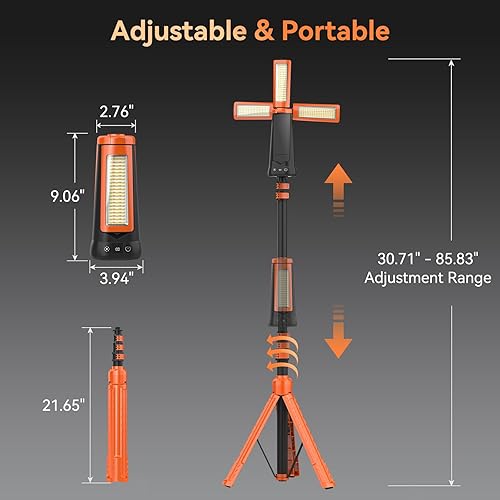 Miniatura 8 de Luz de campamento recargable con soporte de 7 pies de altura máxima, luz de trabajo LED inalámbrica portátil de 15000 mAh, 5500 lúmenes,