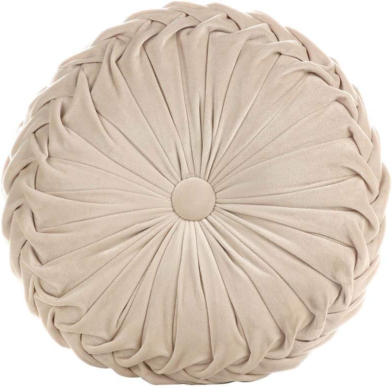 Round Filled Cushion,Velvet Cushions,Pleated Round Pillow, Scatter Cushion Home Decorative for Home Sofa Chair Bed Car Decor