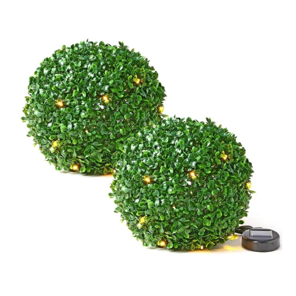 Dolce Vari 28cm Solar Topiary Garden Ball Sphere, Green, 2 Count