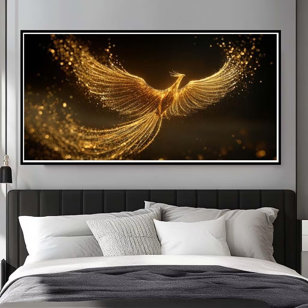 Wangllpgy Square Diamond Diamond Painting Kits For Adults Large, 5D Diy Golden Phoenix Diamond Art Kits Adults Square Drill Large Dimond Art Bird Crystal Cross Stitch For Wall Decoration 70X40cm/27.6X15.7 Inch (Wl538)