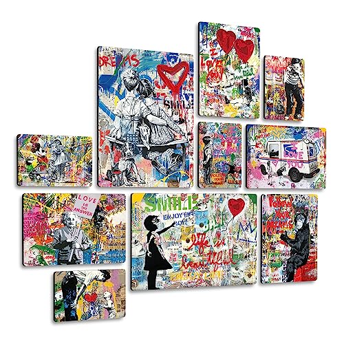 Giallobus - Set 10 Quadri Multi Pannello - Banksy - Street Art 1 - Legno MDF - | 2 x 42x29,7cm | 4 x 29,7x21cm | 4 x 21x14,85cm | - Pronti da Appendere - Quadri Moderni per la casa
