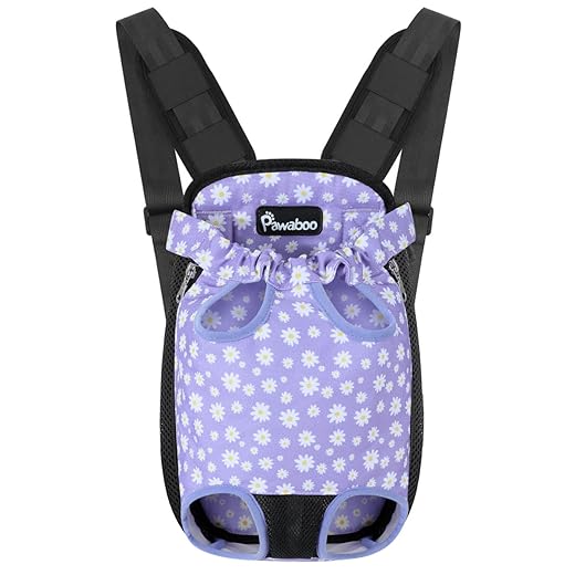 Pawaboo Pet Carrier Backpack, Adjustable Pet Front Cat Dog Carrier Backpack Purse Travel Bag, Legs Out, Easy-Fit for Traveling Hiking Camping for Small Medium Dogs, Medium Size, Black & Purple Daisy