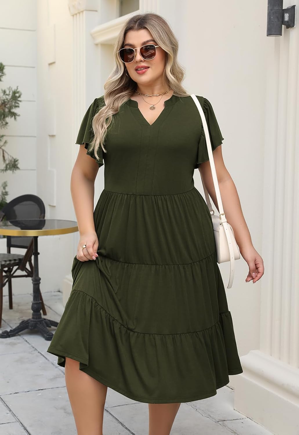 Nemidor Womens Plus Size Summer Midi Dress Tiered Casual Loose Swing Dresses with Ruffle Sleeve and Pocket 16-26 - Image 5