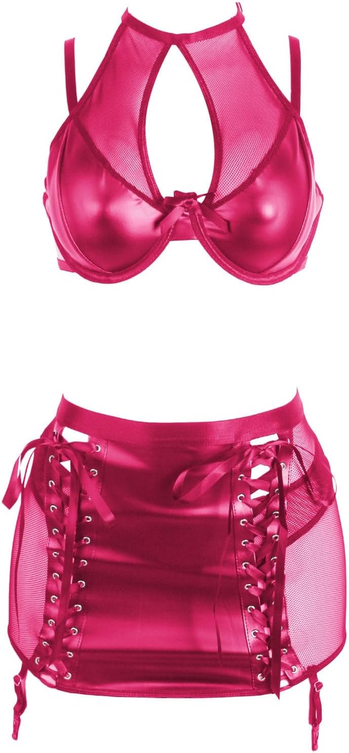 女性用ランジェリーセット PUレザー 大きいサイズ セクシー プッシュアップブラ ミニスカート付き ティックな下着 寝巻き 女性用ラ fran de  lingerie ブラジャー ショーツ セット 下着 レディース ブラ 女性 セクシー かわいい 谷間 育乳 盛れる フランデ ランジェリー ... 女性用ランジェリーセット PUレザー 大きいサイズ セクシー プッシュアップブラ ミニスカート付き ティックな下着 寝巻き 女性用ラ