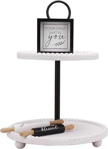 Miniatura 8 de Defined Deco Bandeja escalonada blanca con cuentas con 3 piezas de decoración de bandeja escalonada para decoración del hogar de granja, soporte