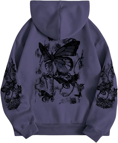 SOLY HUX Women's Butterfly Print Graphic Drawstring Hoodies with Pocket