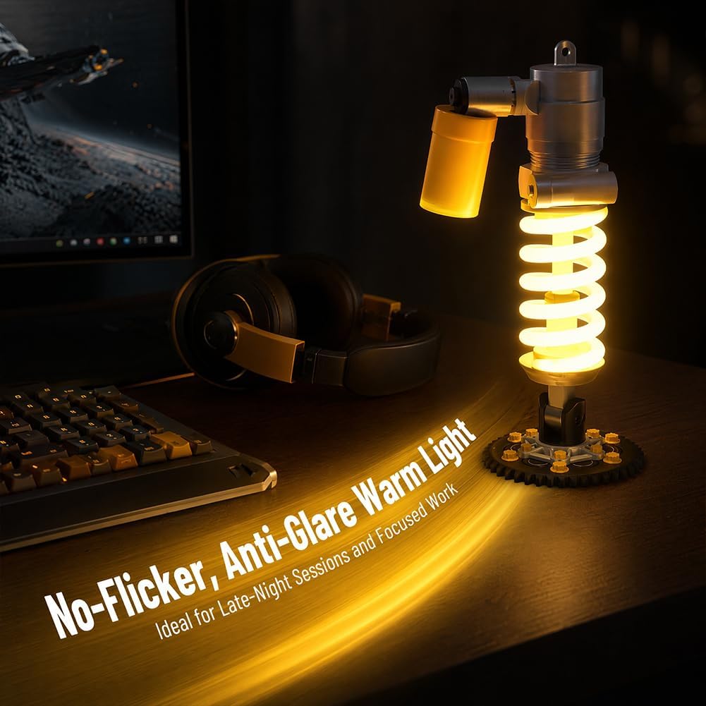 Lampada da scrivania a LED con ammortizzatore per stampa 3D, luce notturna a LED in stile industriale, pressione dell'aria regolabile, per sala giochi, garage e amanti dell'auto