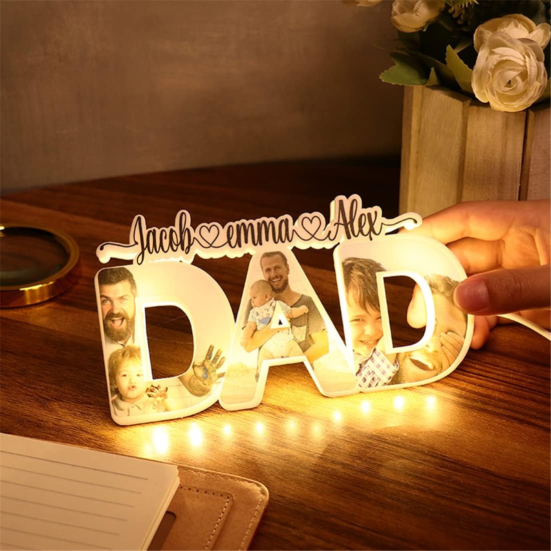 Personalized DAD Name Lamp Custom Photo Night Light Gifts for Dad from Daughter, Son, Kids - Birthday Gifts for Dad, New Dad - Fathers Day Light for Dad, Husband, Men, Present Idea for Father