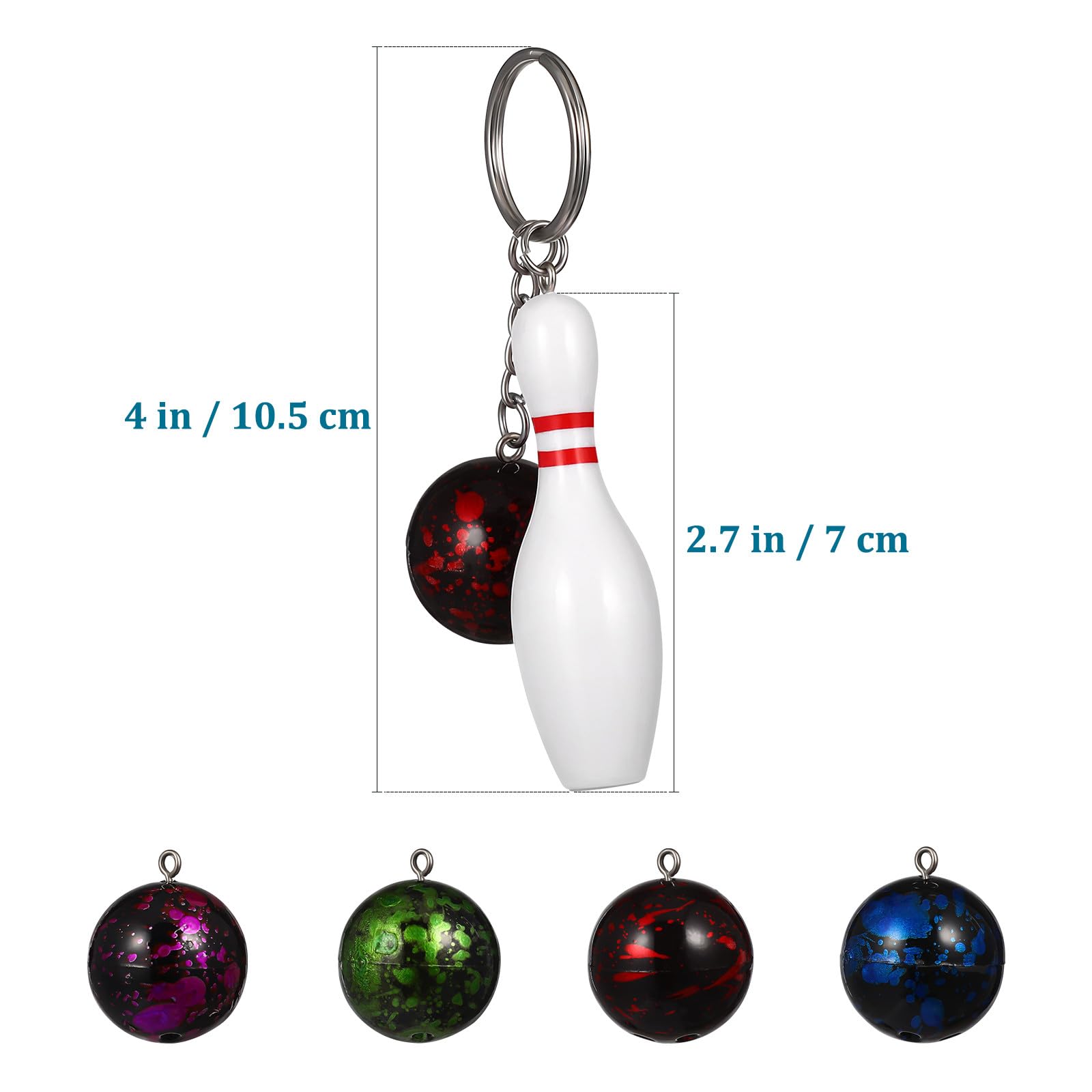 Toyvian Kleiner Bowling Schlüsselanhänger Kunststoff und Edelstahl mit Sportmotiv 10 Stück Bowling Simulation zum Anhängen an Taschen oder Geschenk