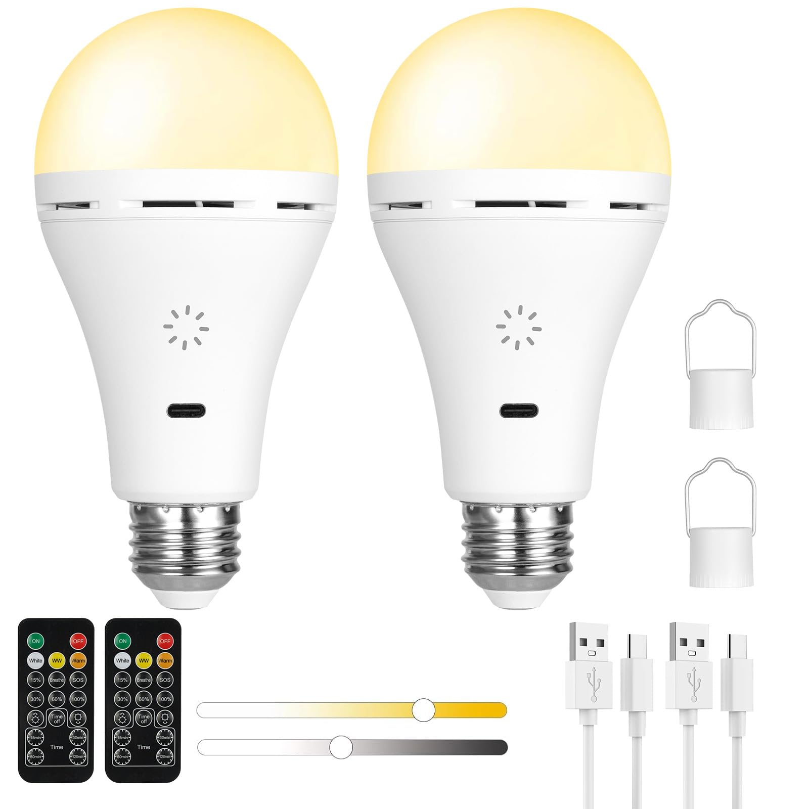 AUAUY USB C Rechargeable Camping Light with Remote & Hook, E27 Touch Control LED Tent Light with Timer
