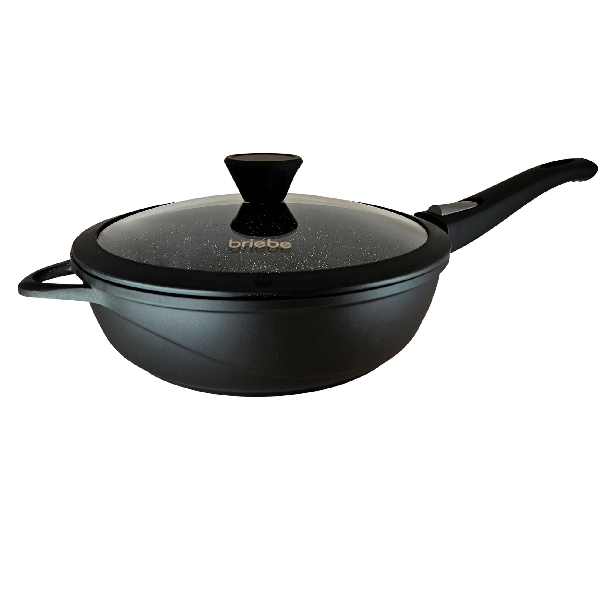 briebe Batería Cocina Inducción 10 Piezas, Juego 3 Ollas Aluminio Fundido + 2 Sartenes, Antiadherente ILAG GRANITEC sin PFOA, Set Cazuelas Tapas Cristal, Guantes Silicona, Vitrocerámica, Gas, Horno