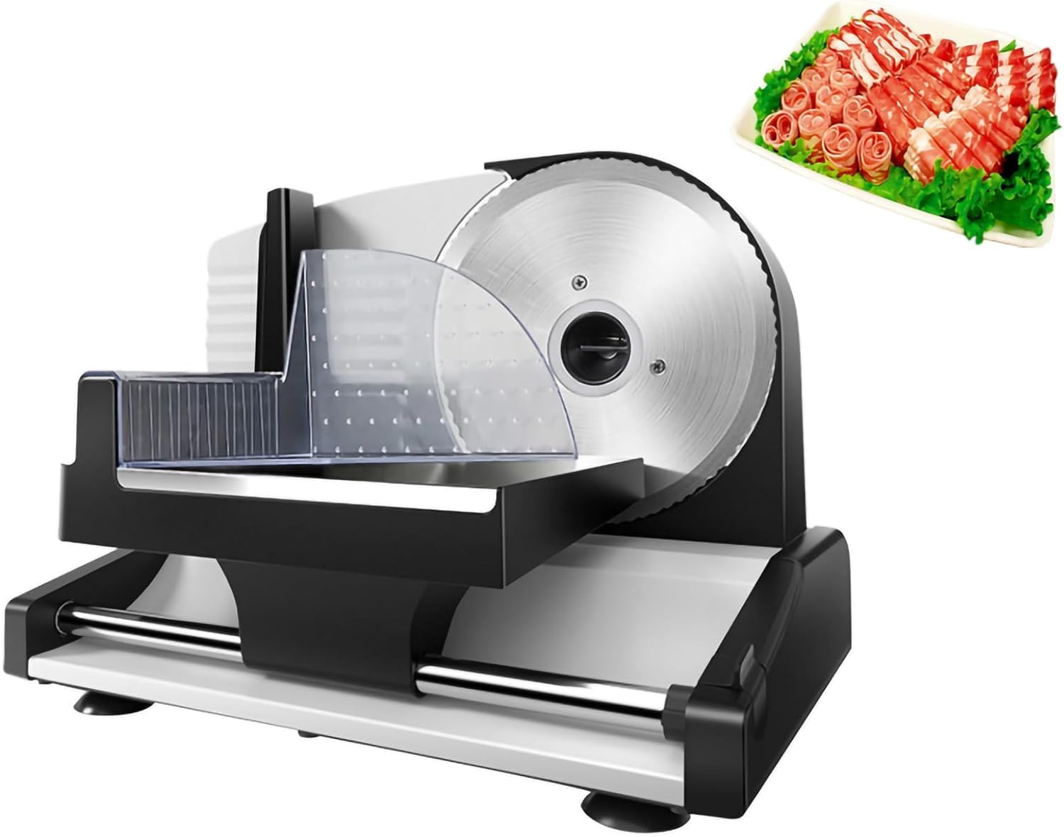 Affettatrice per carne, 200 W, con lama in acciaio inox, diametro 190 mm, spessore regolabile (1-15 mm), ideale per uso commerciale e domestico