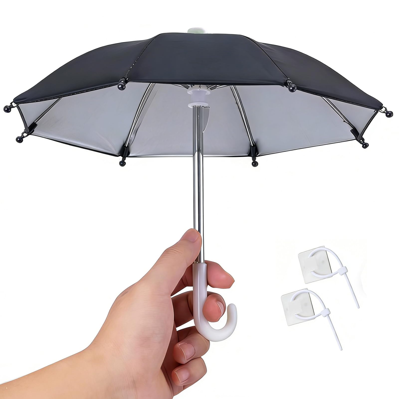 自転車 スマホ ホルダーに付き 傘 ブラック かわいい 黒 ミニ傘 防雨 遮光 日除け 日焼け止め 丈夫 スマートフォン、携帯、スマホ 保護 展開直径が27㎝ 日本語説明書付き