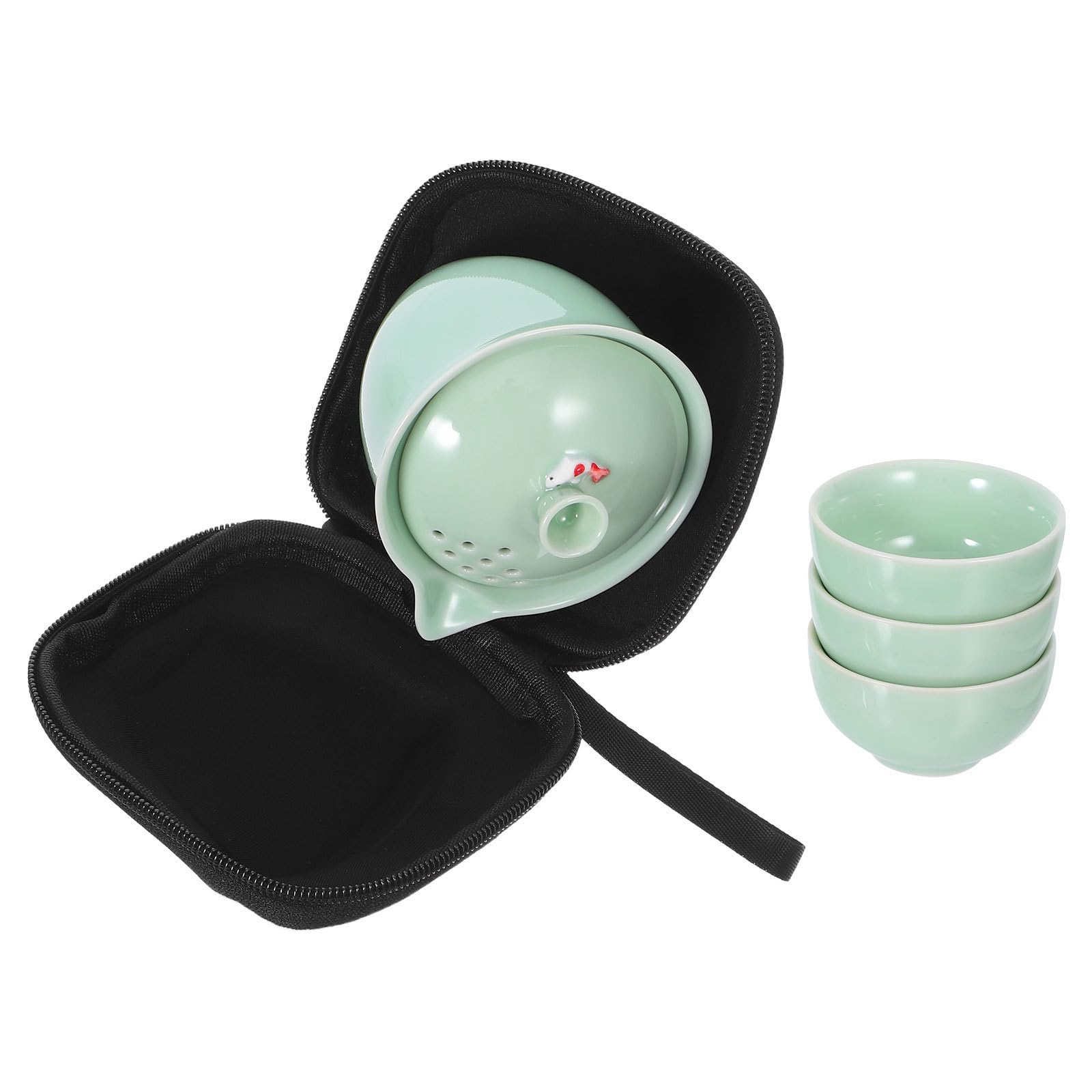 Juego de té Gongfu de cerámica SHOWERORO antiroturas con funda protectora para llevar siempre