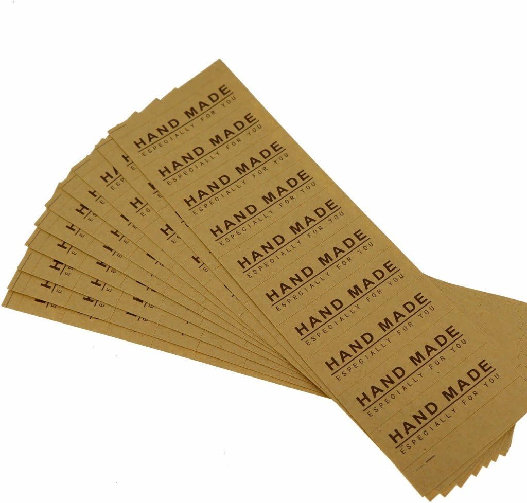 Seal Sticker - "Hand Made" Simple Rectangular Brown Stickers, (Pack of 100)