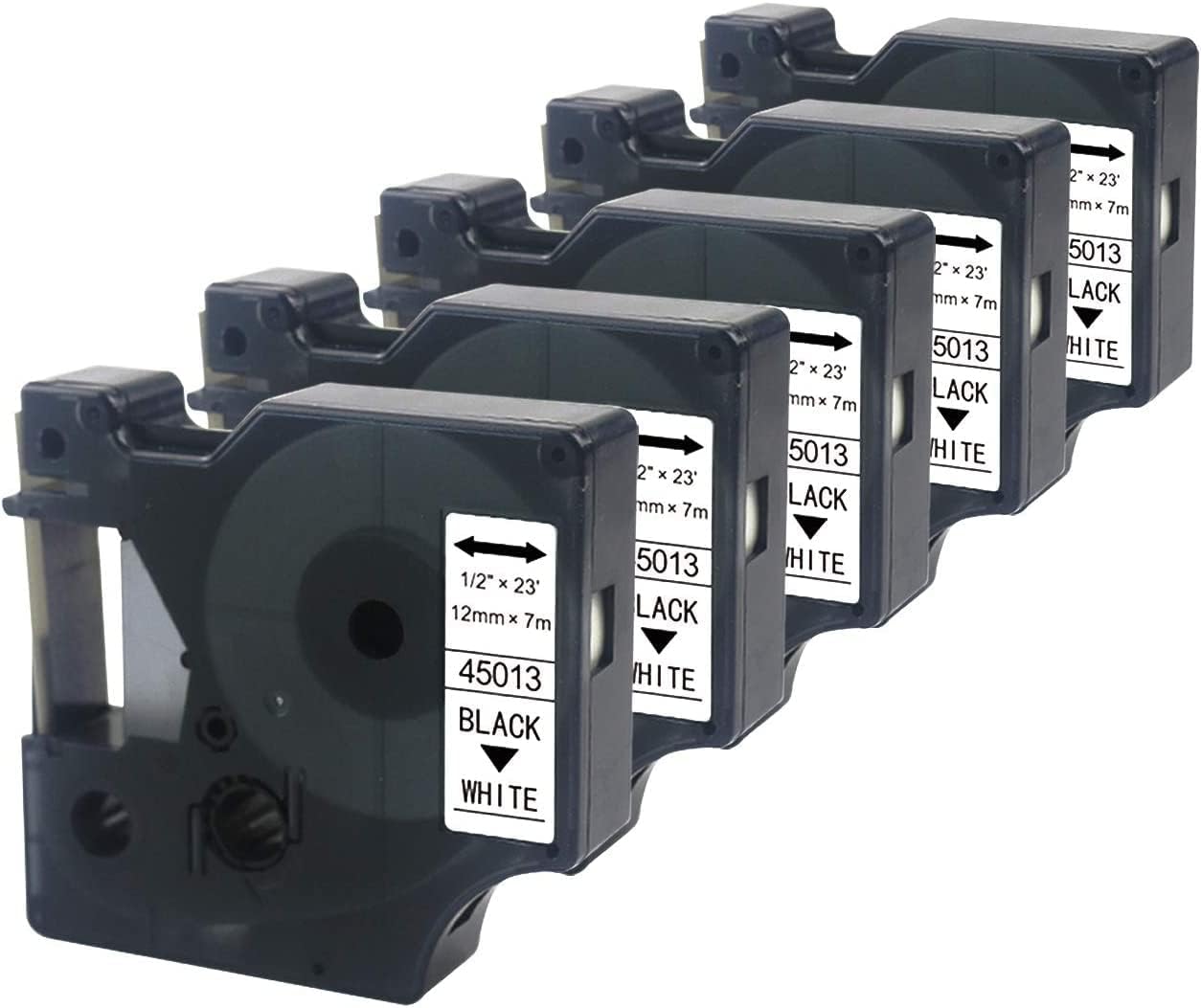 Set of 5 Compatible Label Refill Replacement for Dymo 45013 S0720530 Label Tape 12mm x 7m Black on White Label Maker Tape for DYMO LabelManager 160 210D 420P PnP 220P 360D 450 210D
