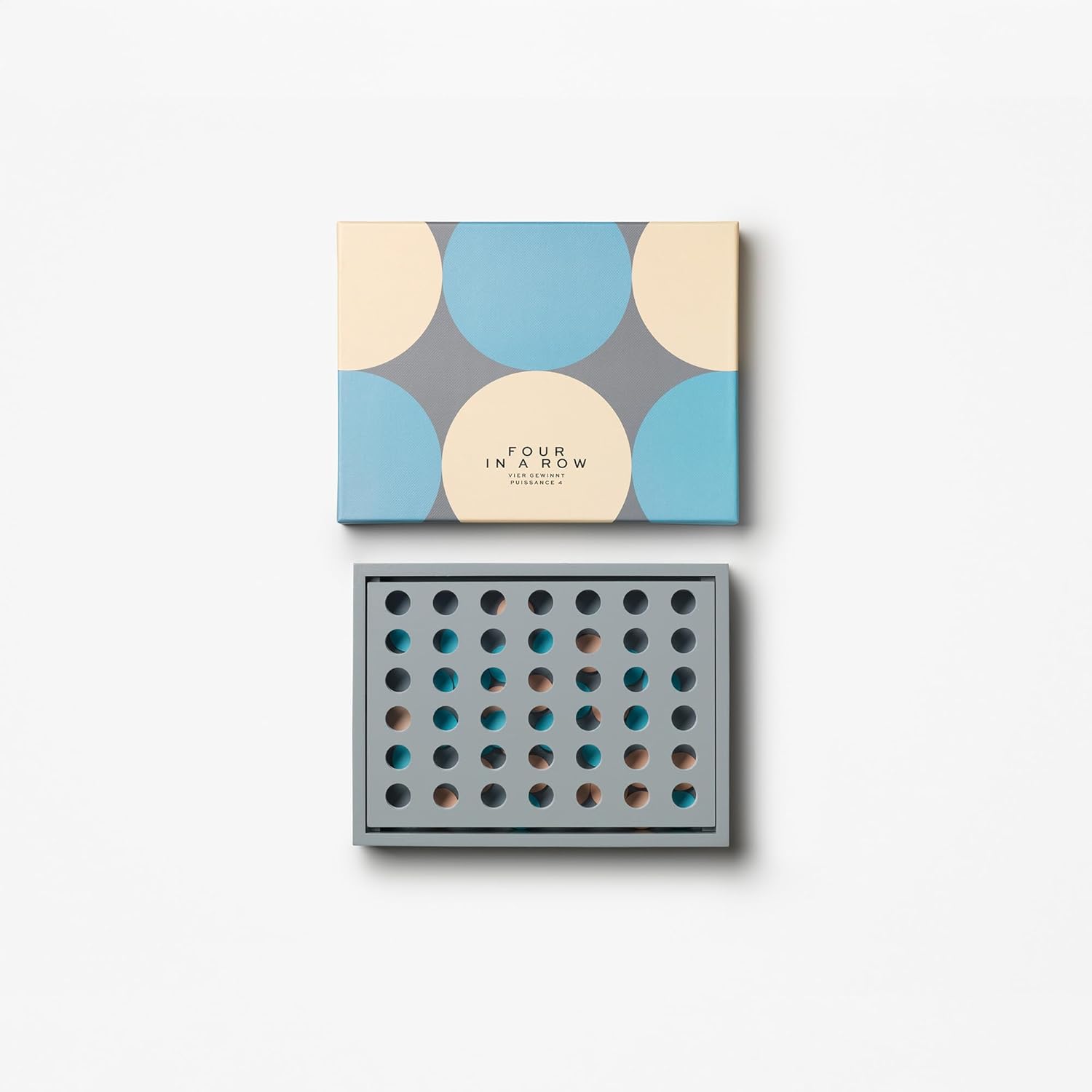 PrintWorks Four in A Row – Wooden Connect 4 Game for Adults & Families with 42 Playing Discs – 2 Players - Family Fun for Adults