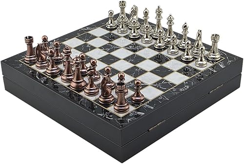 Miniatura 2 de Juego de ajedrez de metal clásico de cobre antiguo para adultos, piezas hechas a mano y tablero de ajedrez de madera de diferentes diseños