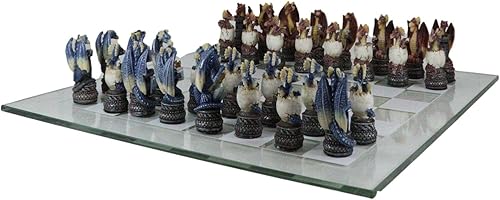 Miniatura 6 de Ebros Gift Coloridos lados rojos y azules pintados a mano de fantasía medievales de fantasía de mazmorras y dragones, piezas de ajedrez de resina