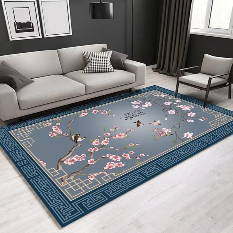 Tapis de cuisine lavable motif plante bleu idéal pour un salon moderne chic