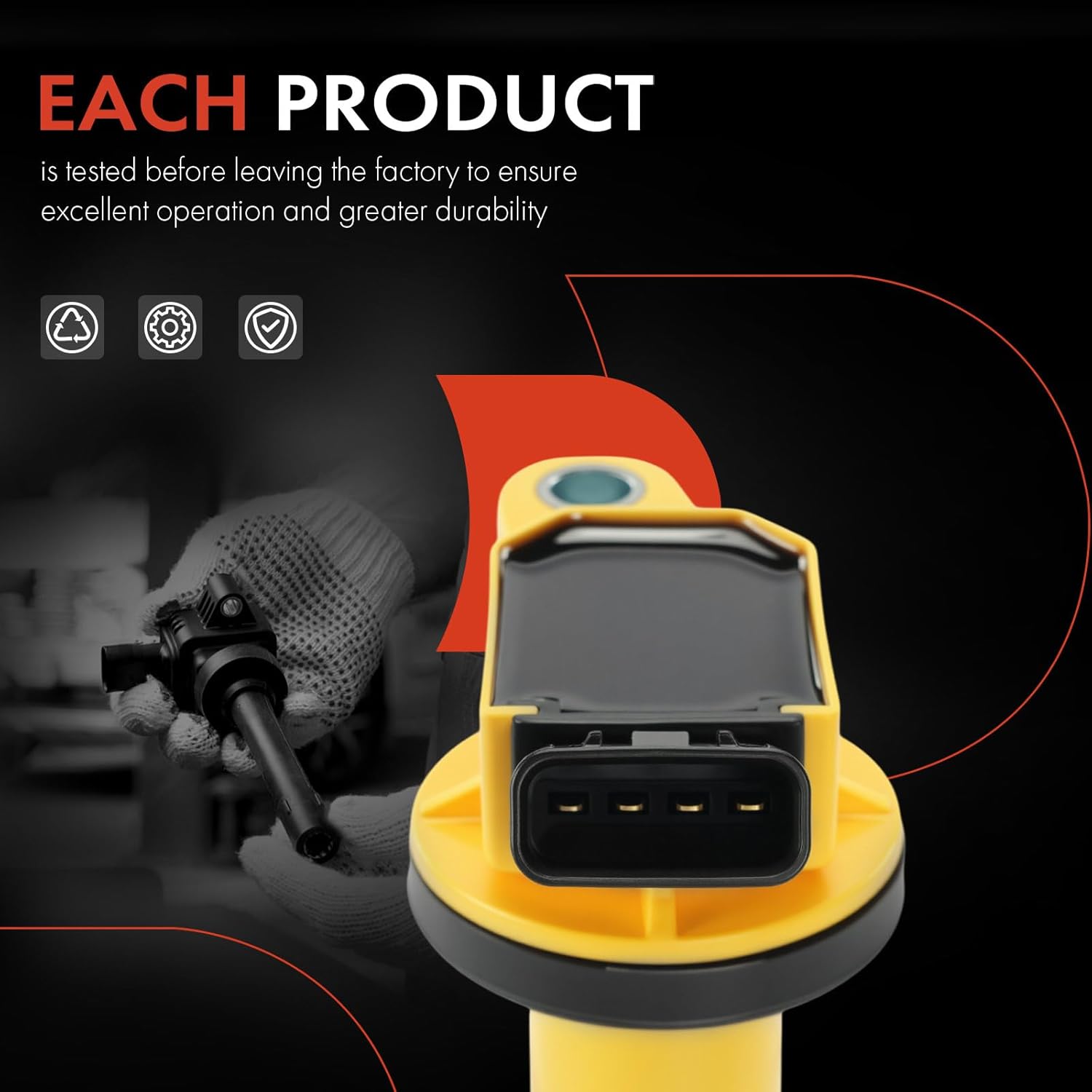 A-Premium Yellow Engine Ignition Coil Pack Compatible with Toyota Camry 2002-2011, RAV4 2001-2008, Corolla 2009-2010, Highlander, Matrix, Solara & Scion tC, xB & Lexus HS250h & Pontiac Vibe, 4-PC Set