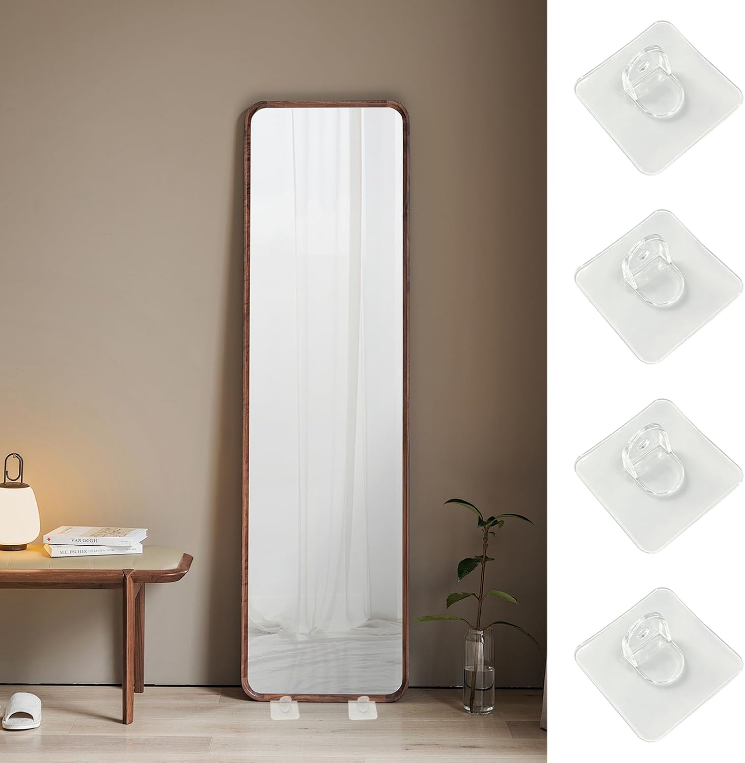 24PCS Floor Mirror Stand, No Drill L-Shaped Mirror Holders with Strong Adhesive, Leaning Mirror Stoppers, Anti Slip Base for Full Length Mirrors