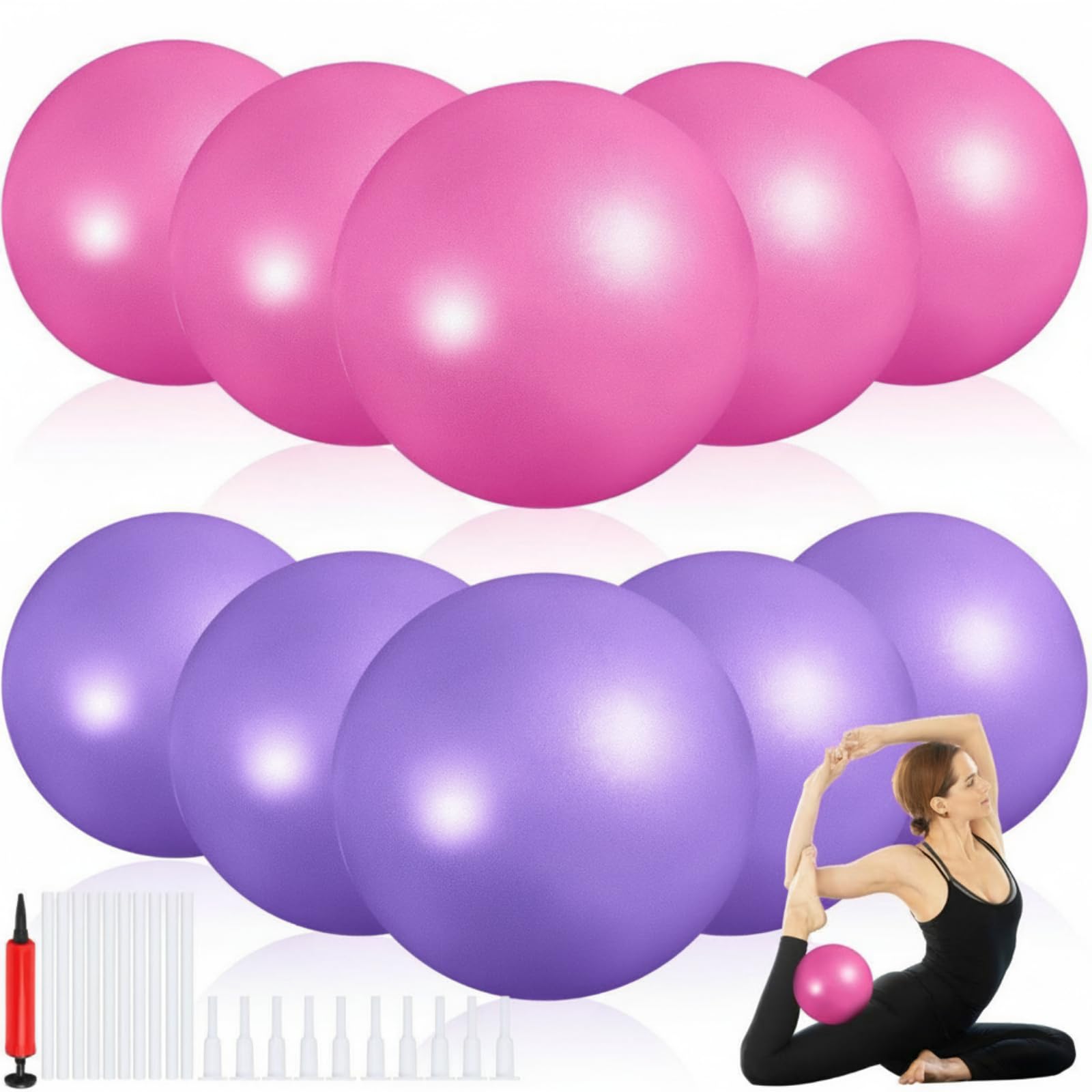 Aoriher 10 Pcs Small Exercise Pilates Ball 9 Inch Mini Yoga Balls Anti Burst and Slip for Stability, Fitness, Physical Therapy, Stretching & Core