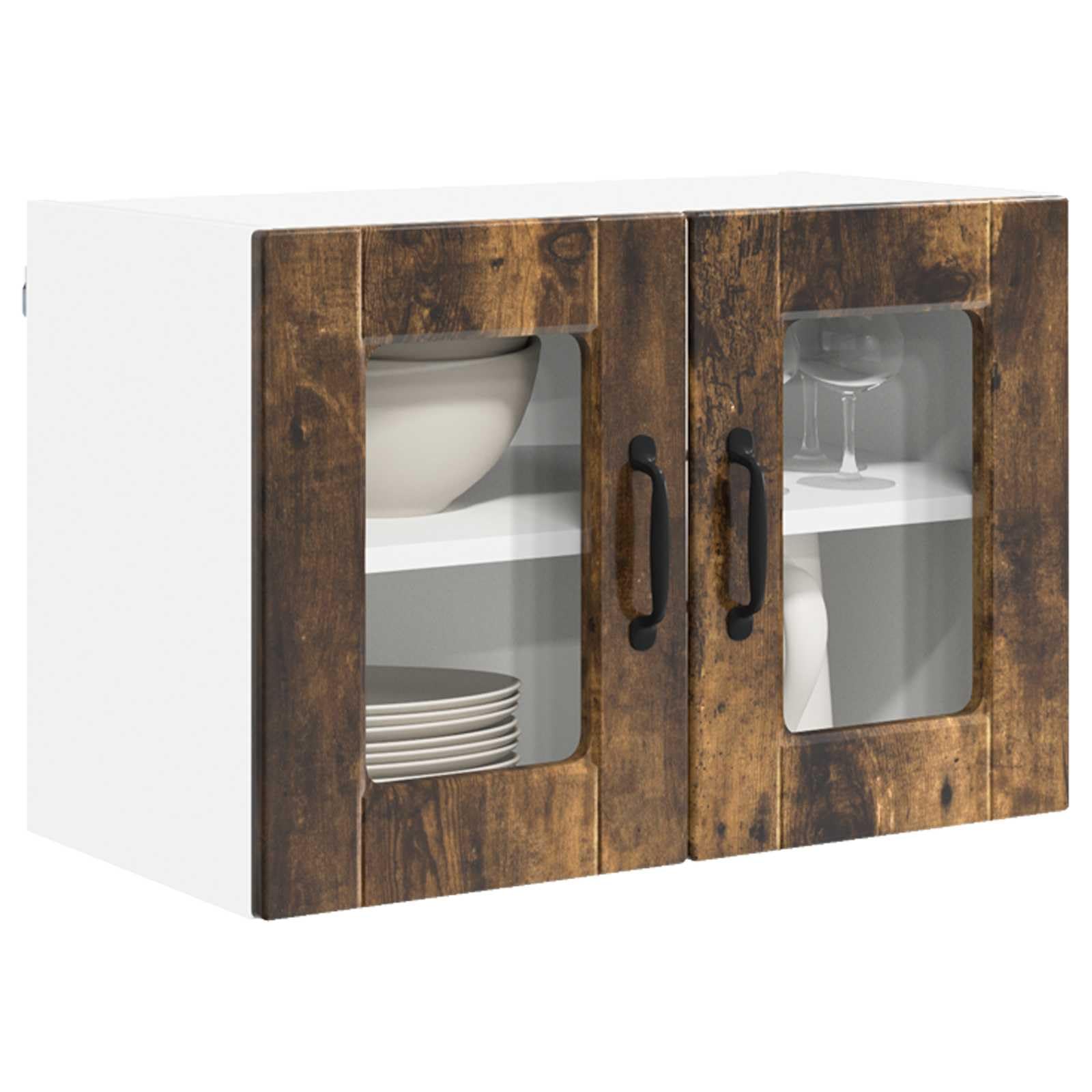 Armoire de cuisine en bois moderne Porto avec portes vitrées