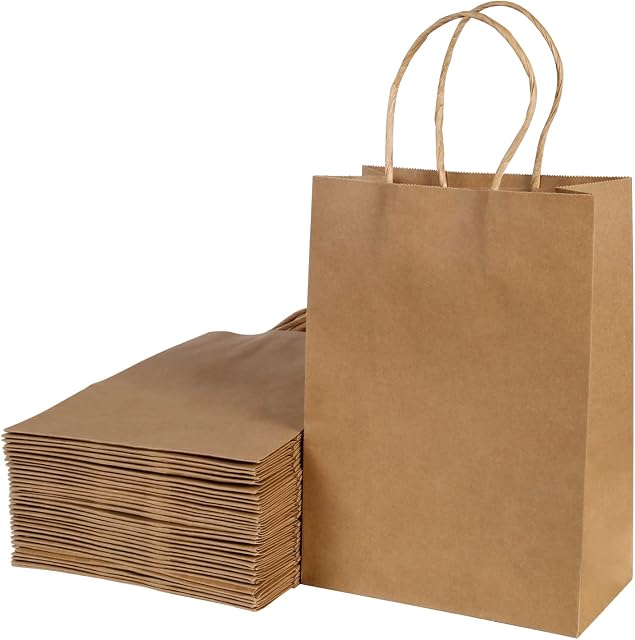HCYW Paper Bags with Handles 30 Pack, Small Gift Paper Party Bags, Premium Party Bags for Kids Party, 15x21x8cm (Brown)
