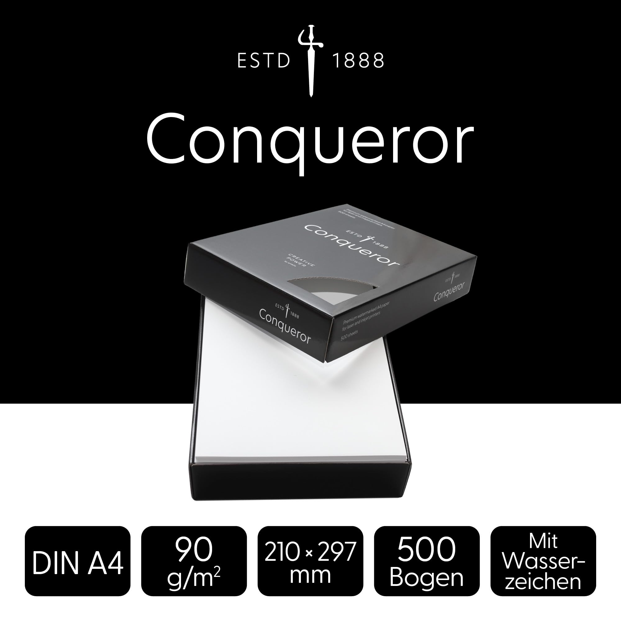 Conqueror Wove Briefpapier DIN A4 (90 g/m², Glatt, High White, mit Wasserzeichen) – Premium Feinstpapier für Geschäftsbriefe, hochwertige Dokumente & exklusive Korrespondenz, 2500 Blatt
