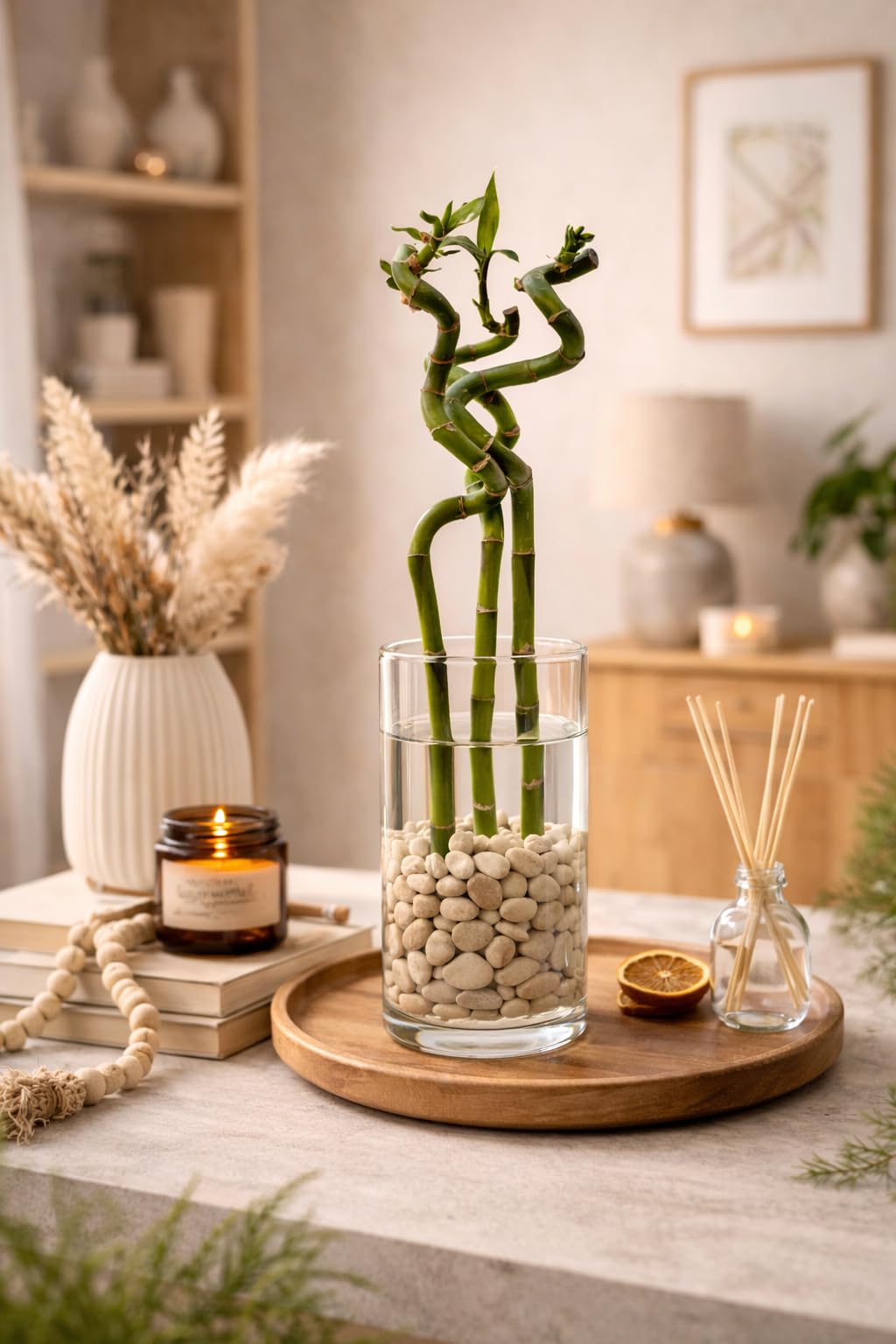 VANDAS Lucky Bamboo – Dracaena Sanderiana | Bamboo della Fortuna | Pianta Ornamentale Coltivabile in Acqua | Vari Steli e Altezze (3, 60 Cm)