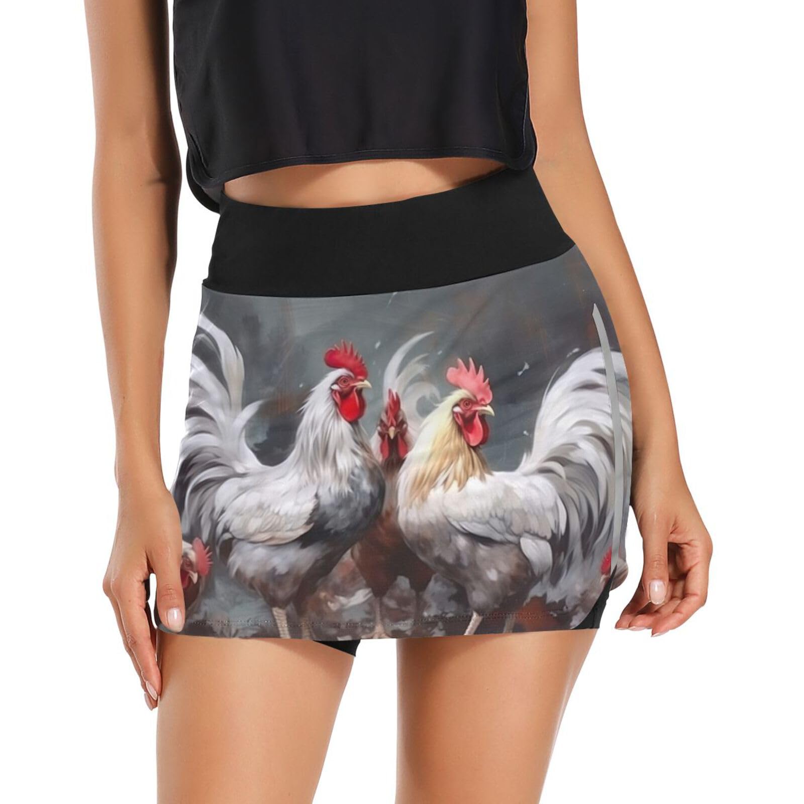 flradish Rooster Painting Women Tennis Skirt Golf Athletic High Waisted with Pocket Running Workout Skirts-picture-11