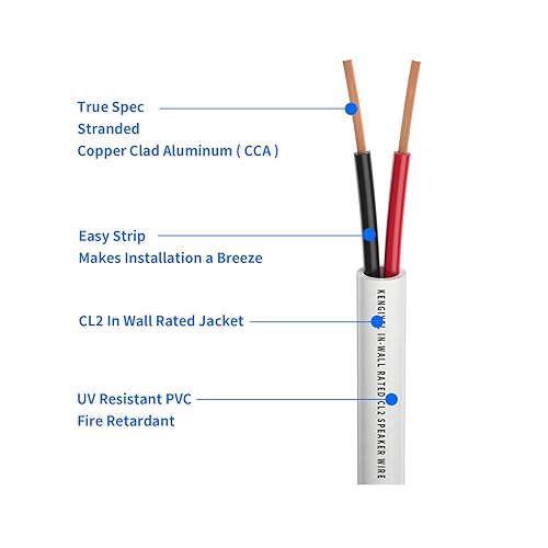 Miniatura 2 de Cable de altavoz 162 (50 pies) calibre 16 AWG en cable de altavoz de audio de pared, cable de altavoz de audio clasificado CL2 CL3 de seguridad