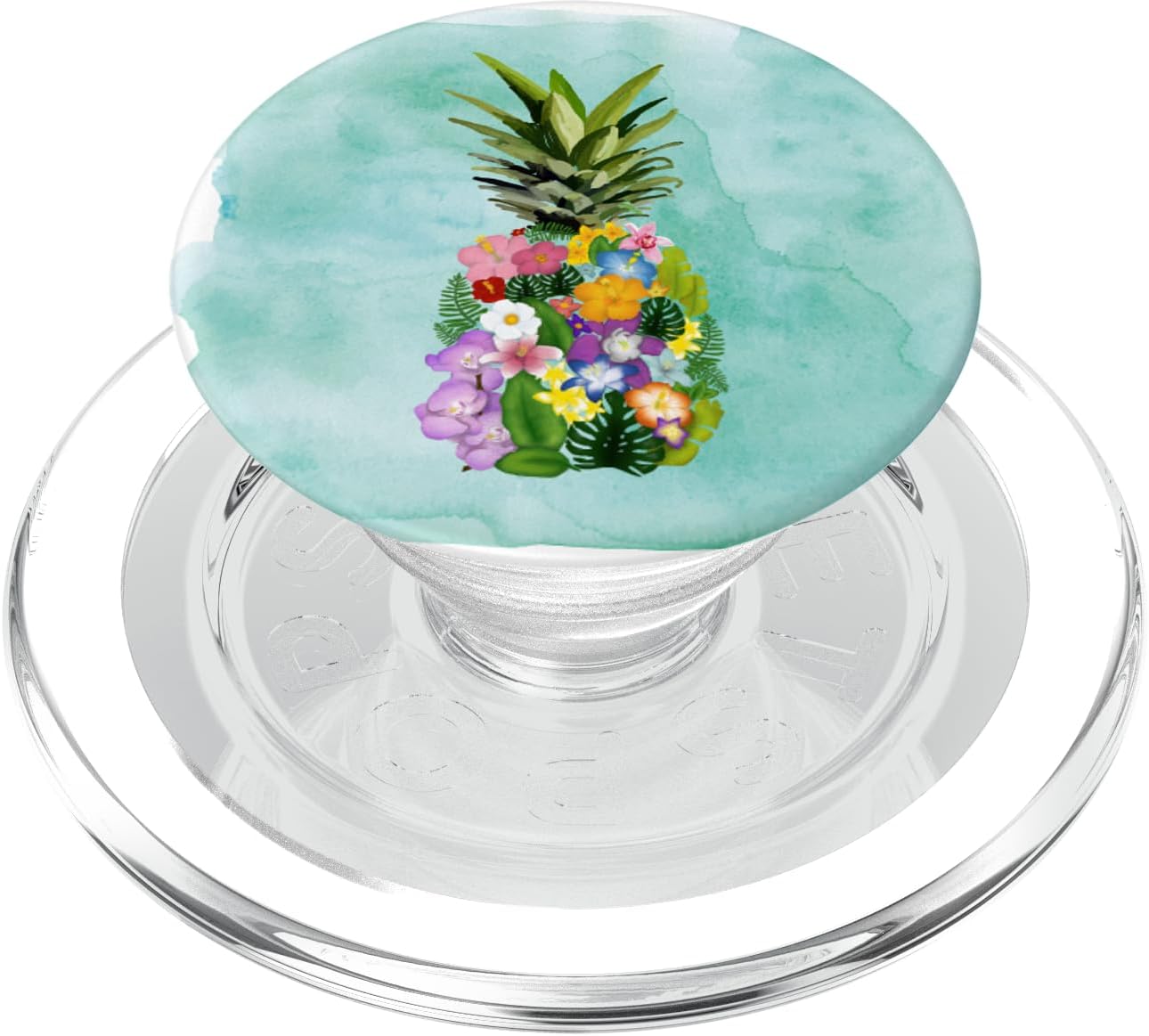 Pineapple Floral Mint Green Watercolor Hibiscus Hawaiian PopSockets PopGrip for MagSafe