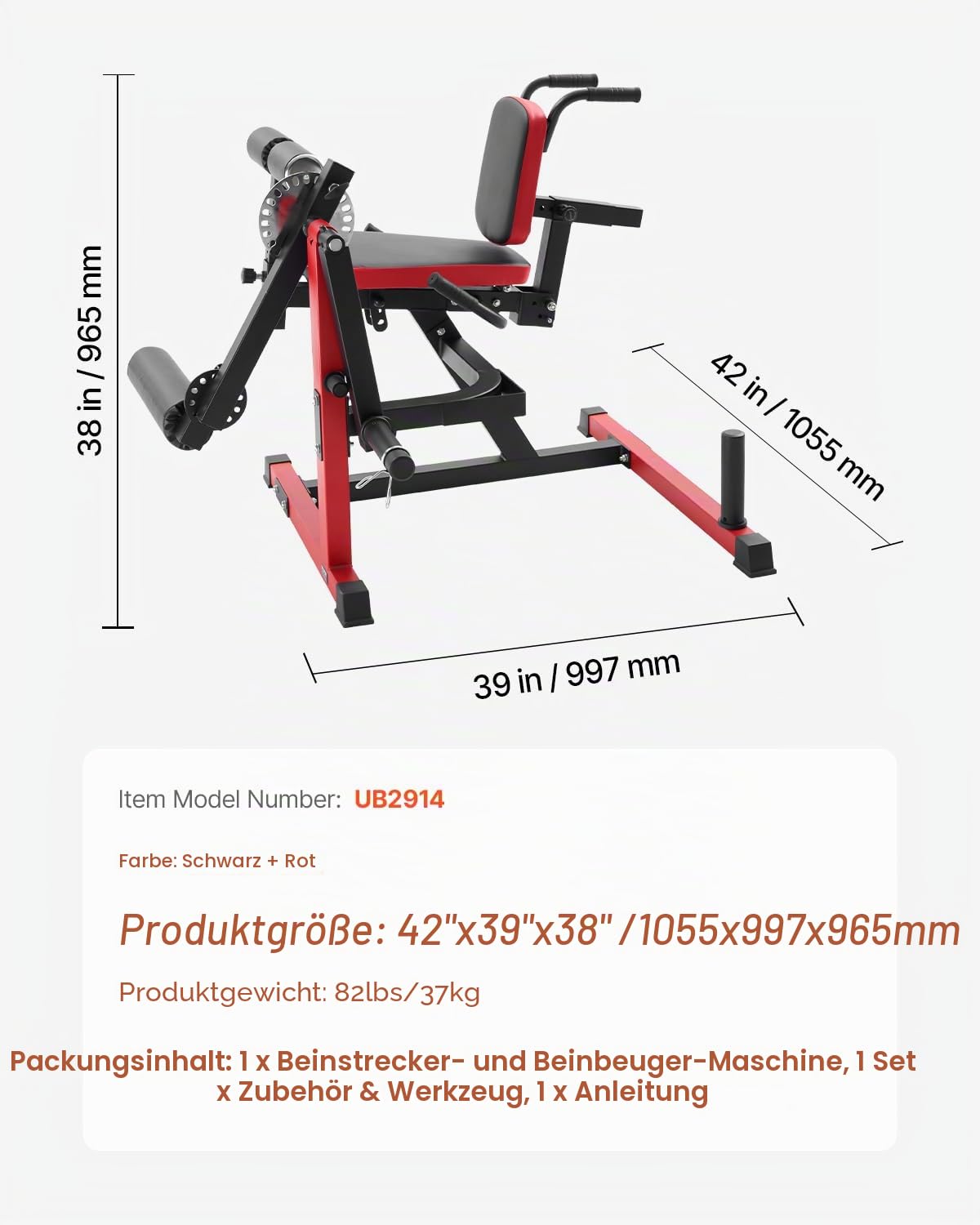 VEVOR Beinstrecker und Curl-Maschine, sitzende Bein-Drehstrecker für die Oberschenkel, verstellbares Gerät für Spezialübungen des Unterkörpers, Heim-Fitnessstudio Trainingsbank, 250 kg Tragkraft