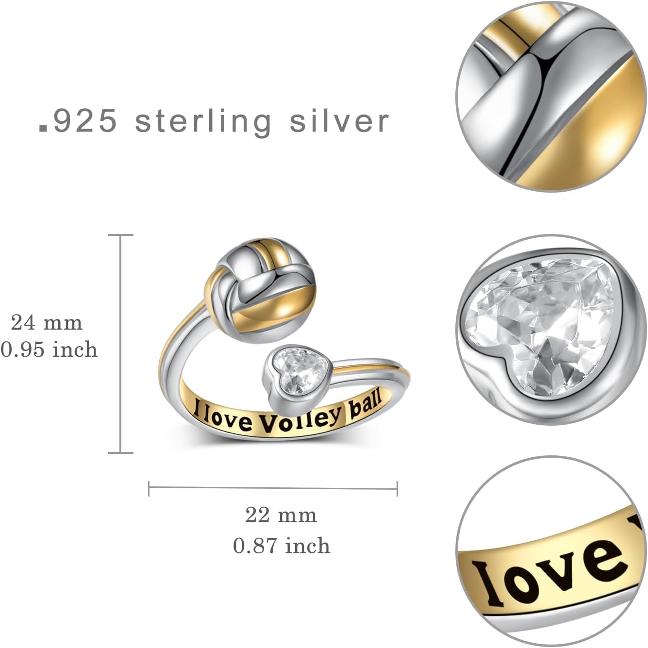 Volleyball Ring 925 Sterling Silver Adjustable Volleyball Ring for Women Sport Gifts for Players - Image 4