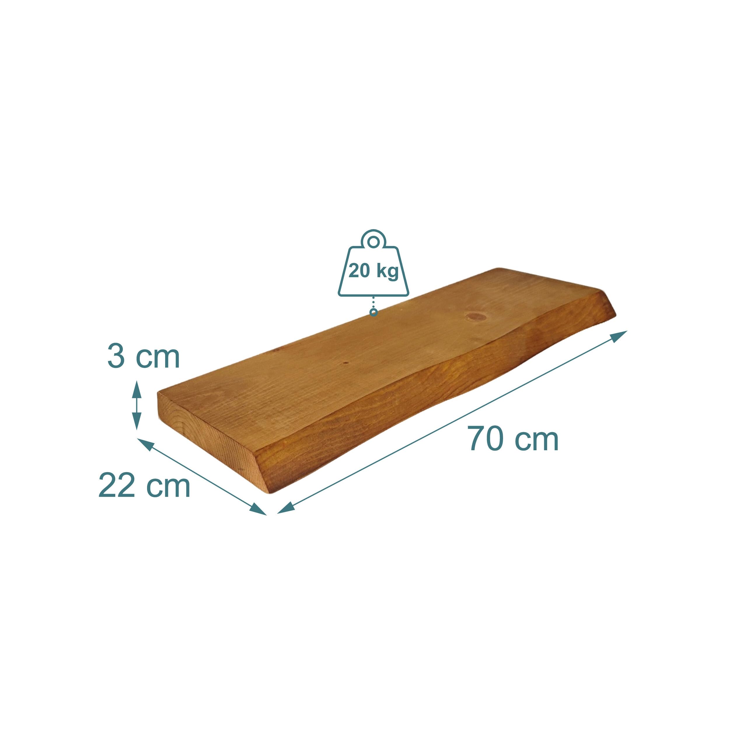 Relaxdays mensola da Parete, Bordo Naturale, 3x70x22 cm, sospesa Rustica per Cucina, Legno massello