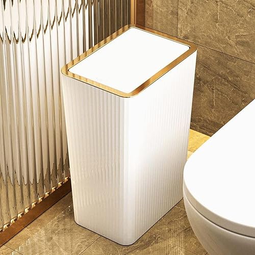 Aupekro Cubo de basura de baño con tapa cubo de basura delgado de 31 galones cubo de basura de plástico de cocina contenedor de basura rectangular