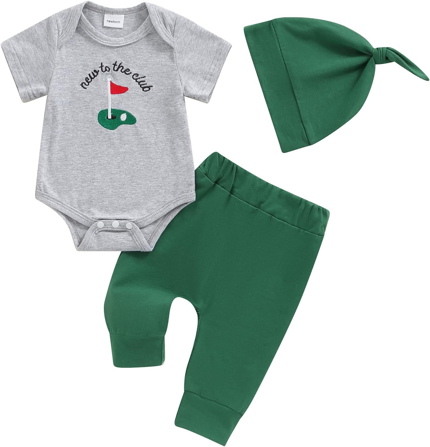 Omkzanbi New to the Club Baby Boy Golf Outfit Daddy’s Little Caddy Embroidery Romper Jogger Pants Hat 3Pcs Coming Home Outfit