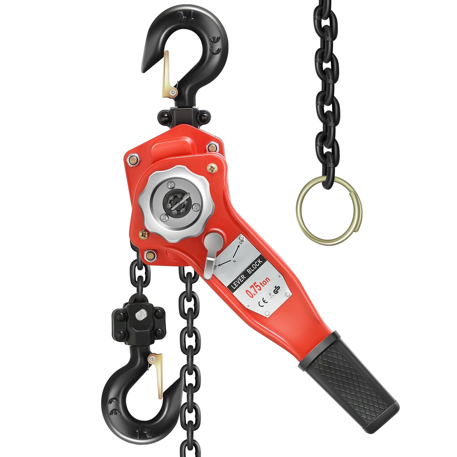 Auto Dynasty Lever Chain Hoist 0.75T/1.5M with G80 Galvanized Signle Chain for Garages Automotive Machinery Warehouse Building