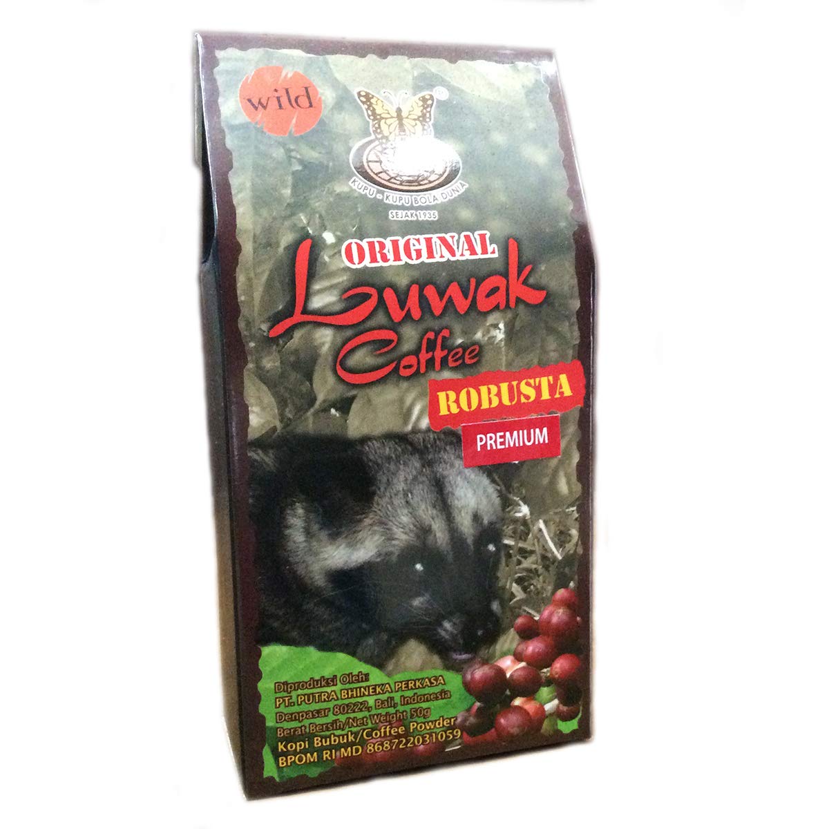 KupuKupu Kopi Luwak Coffee Robusta Robusta, 1.8 oz (50 g) Coffee Powder Powder