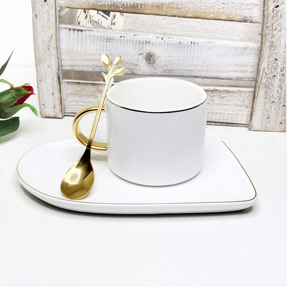 Northland Coffee Mugs with Plate and Spoon - Heart White - Ideal for Gifting, Valentine Gift Anniversary Gift Birthday Gift