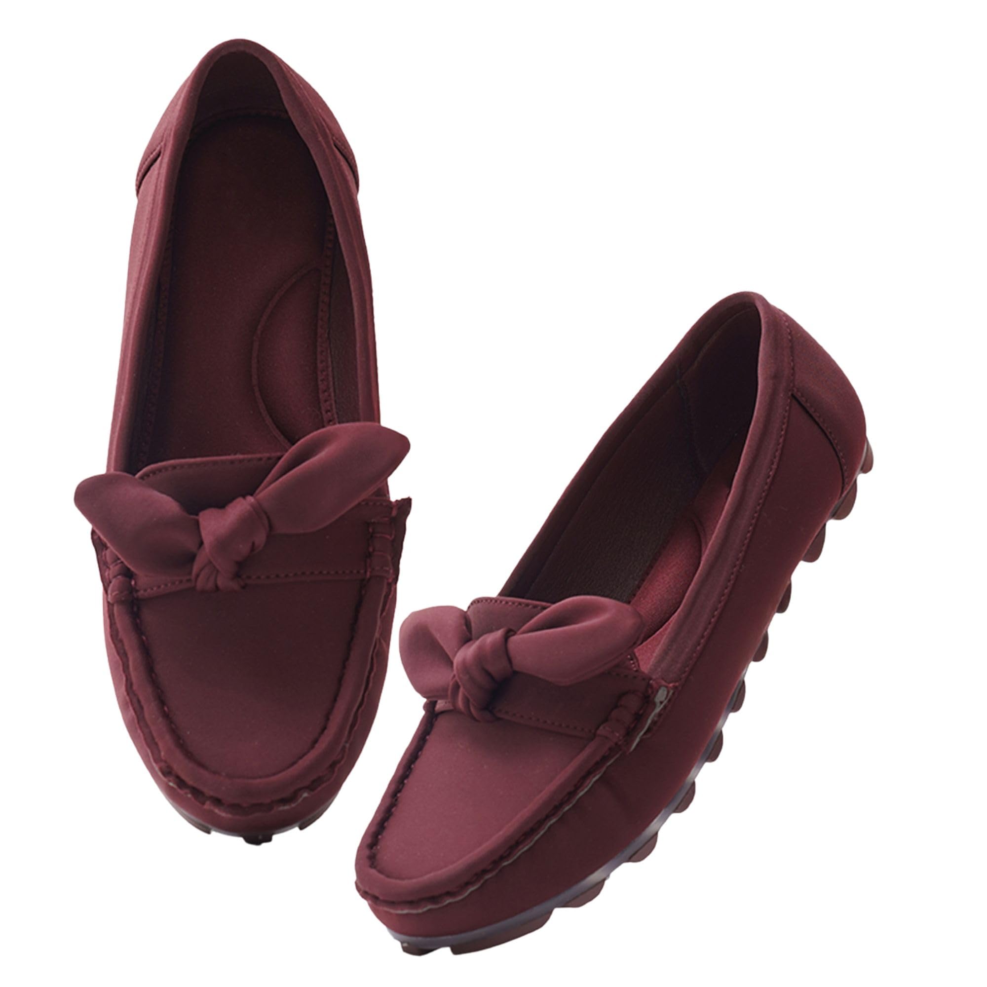 Women's Comfortable Slip-On Flat Loafers with Bow Detail Stylish Design(Cherry)-image-7