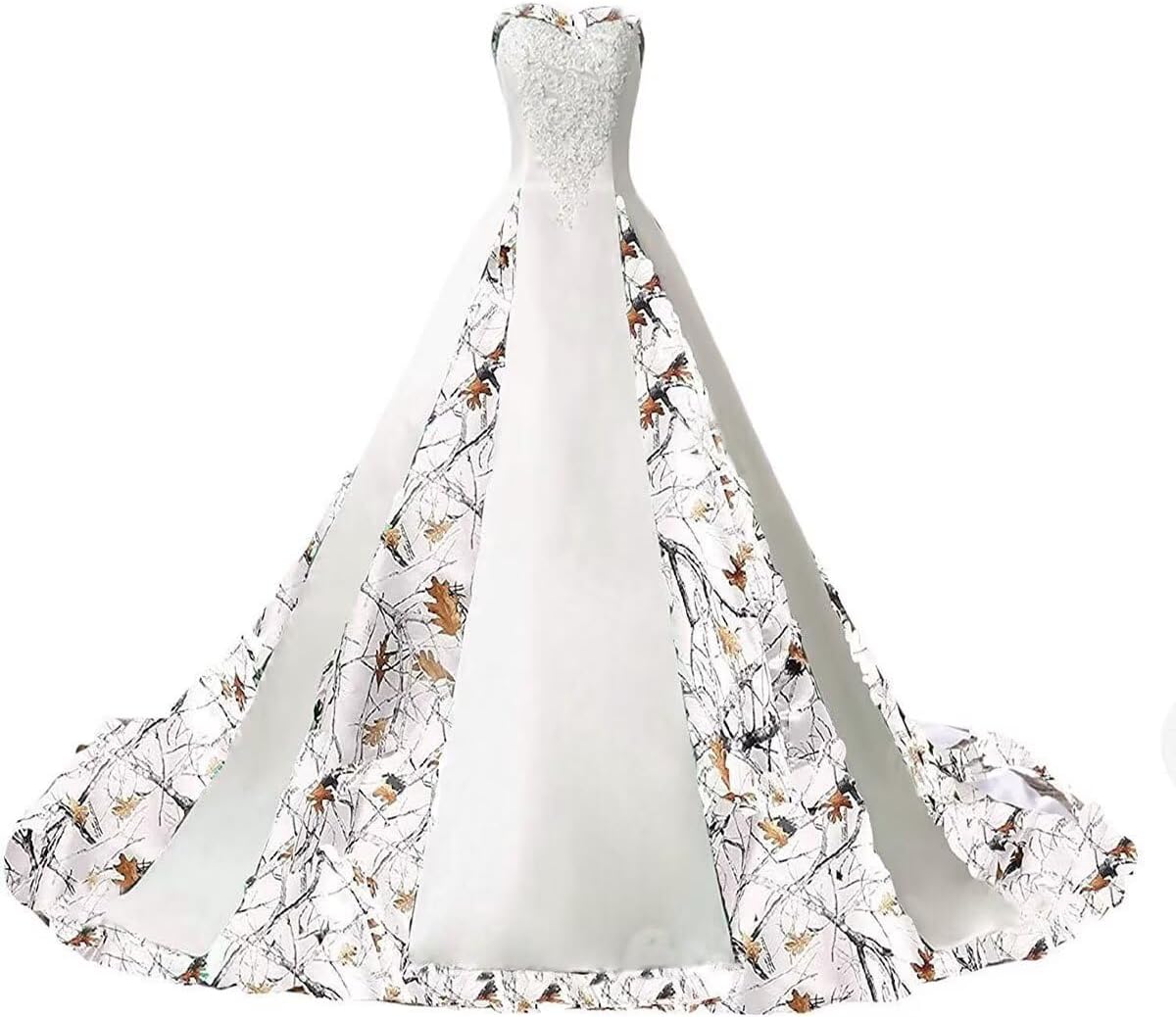 ZVOCY Women's Camouflage Wedding Dresses for Bride Satin Camo Long Formal Gown for Wedding White
