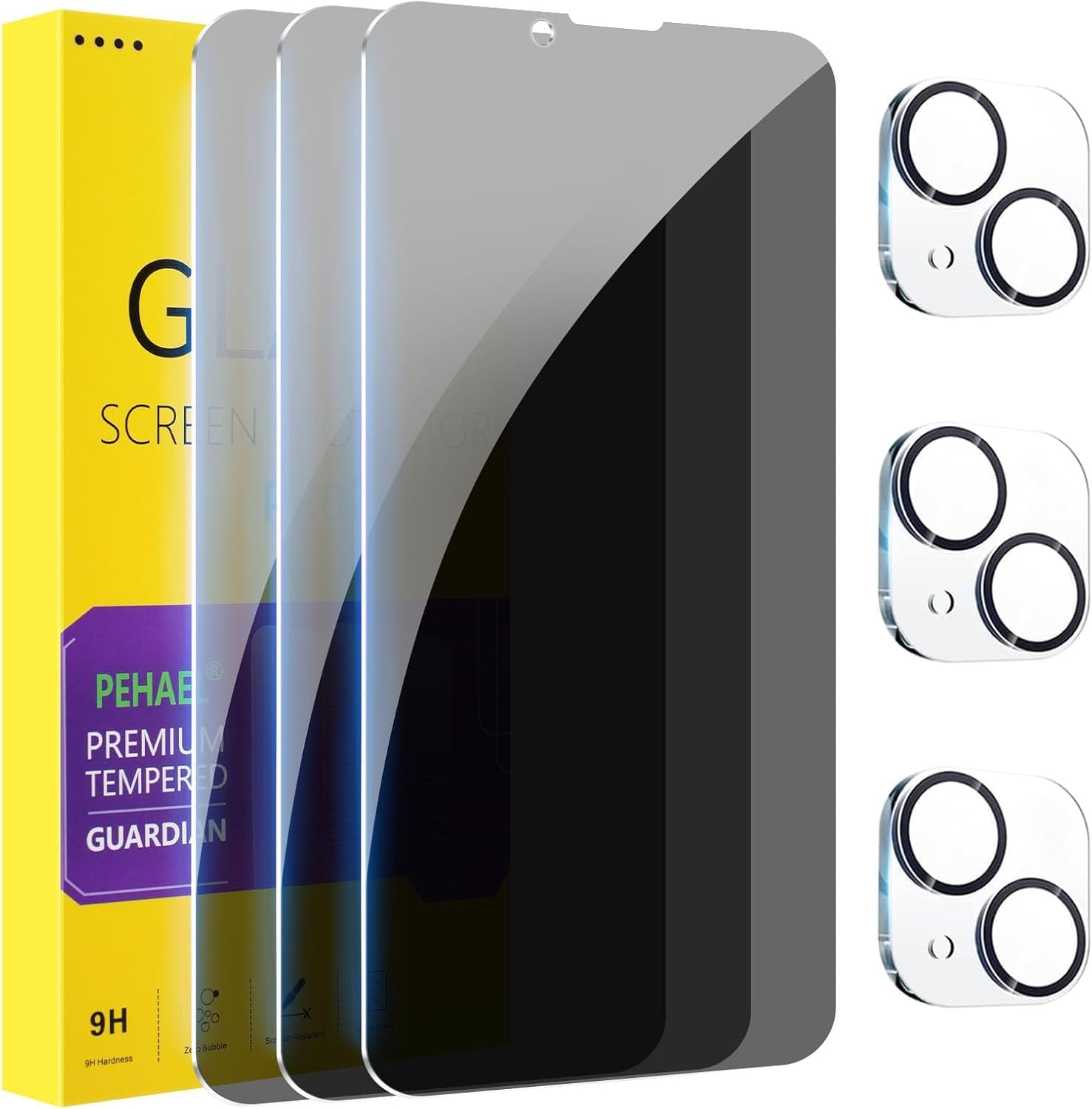 PEHAEL for iPhone 13 Privacy Screen Protector+Camera Lens Protector
