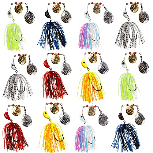 Spinner Bait Fishing Lures Kit 3/4Oz Hard Metal Spinnerbaits With Colorado Blades Swimbait Buzzbait Jig Topwater Fishing Lure Multicolor For Bass Trout Crappie Walleye Pike Salmon 6/12Pcs #TOP9