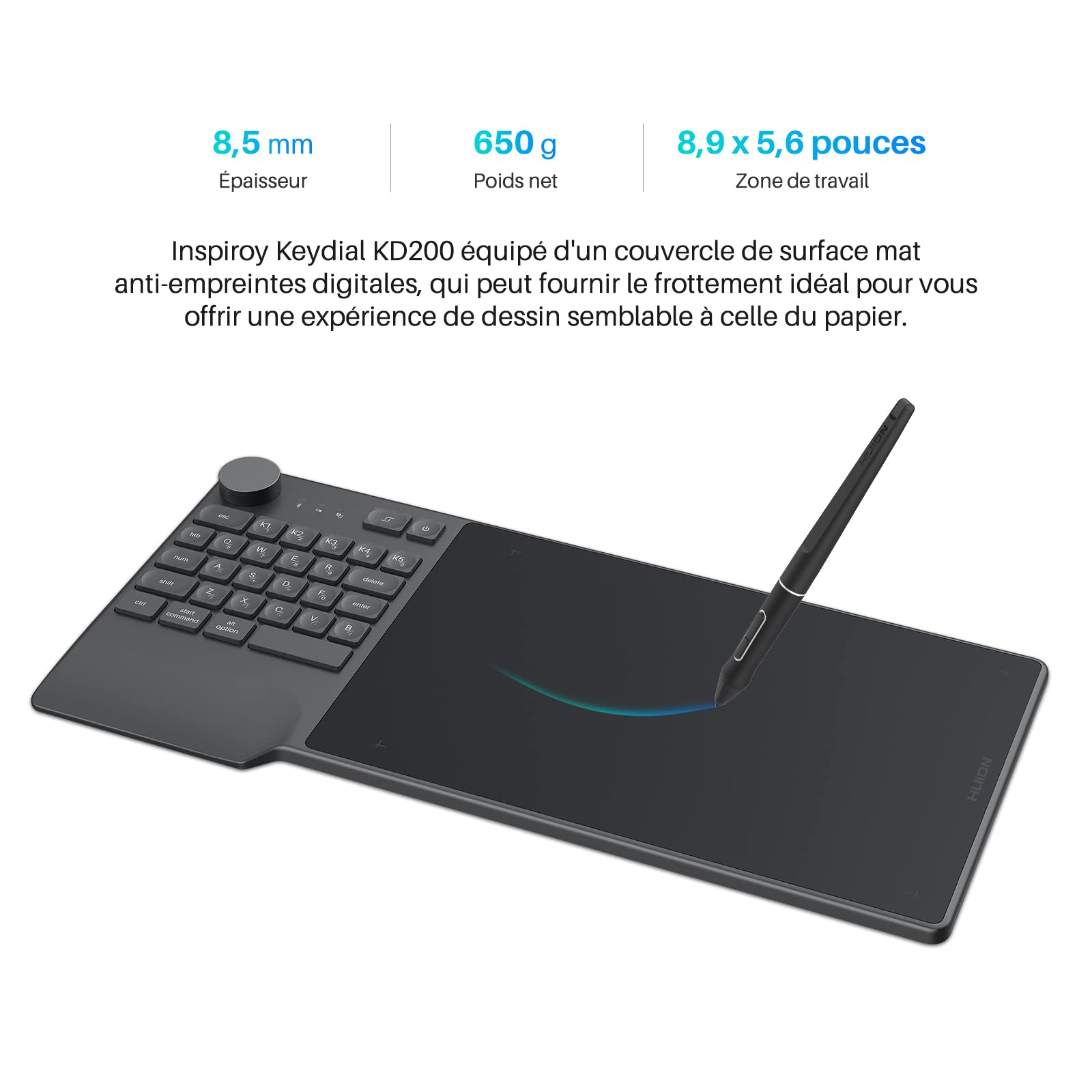 HUION Inspiroy Keydial KD200 Tablette Graphique, 9 x 5,6 Pouces