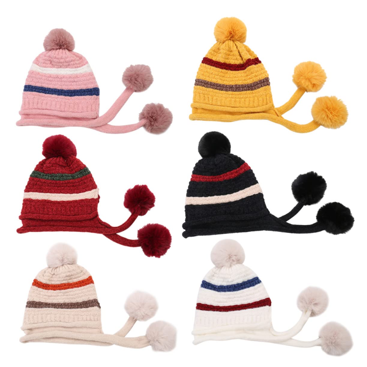 SOIMISS 3pièces Bonnet Hiver Laine Tricoté pour Femmes avec Pompons Chapeau Chaud Et Confortable pour Ski Les Activités Extérieur Jours Froids Noir