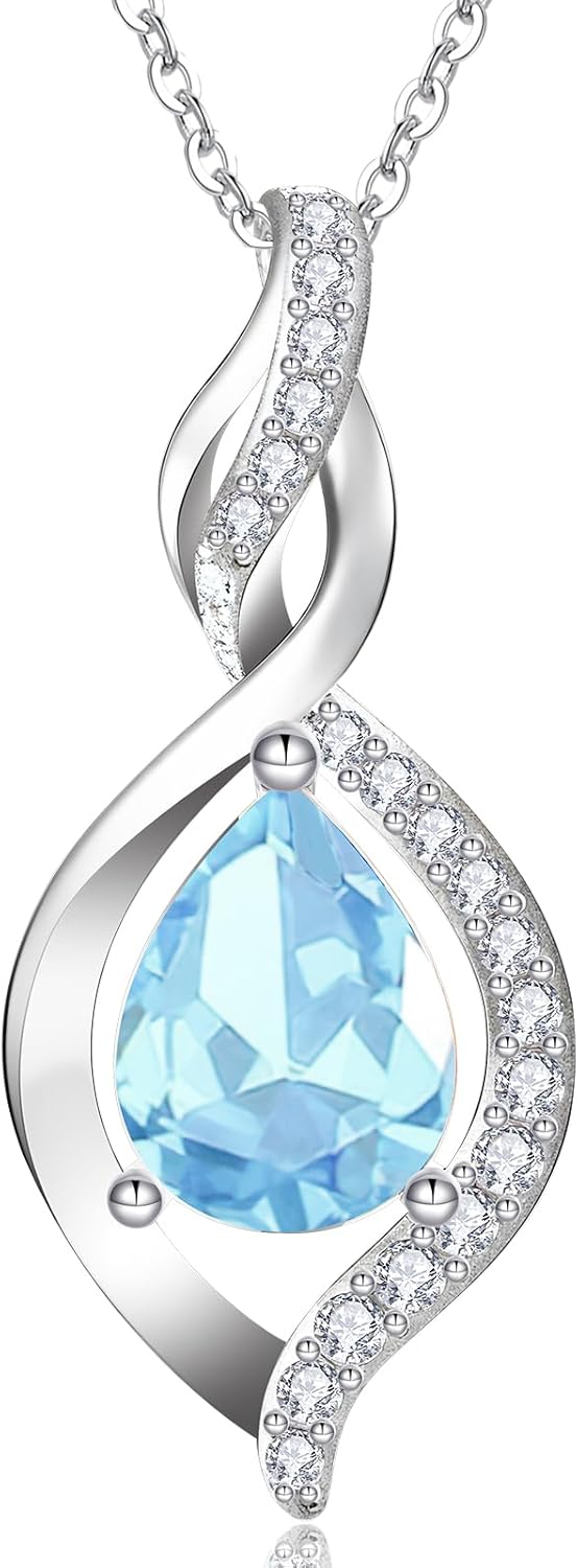 RIVIKO Valentines Day Gifts for Her-Infinity Birthstone Necklace for Women,925 Sterling Silver Teardrop Necklace, Womens Jewelry Birthday Gifts for Women Friend Her Mom Wife Lady